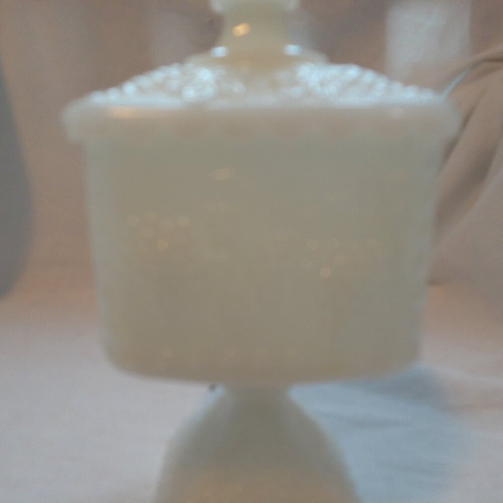 Westmoreland Milk Glass Beaded Grape 7 1/2" Covered Pedestal Candy Dish